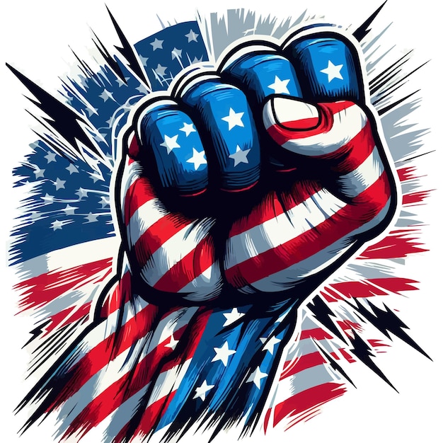 Powerful and impactful clenched fist with usa flag