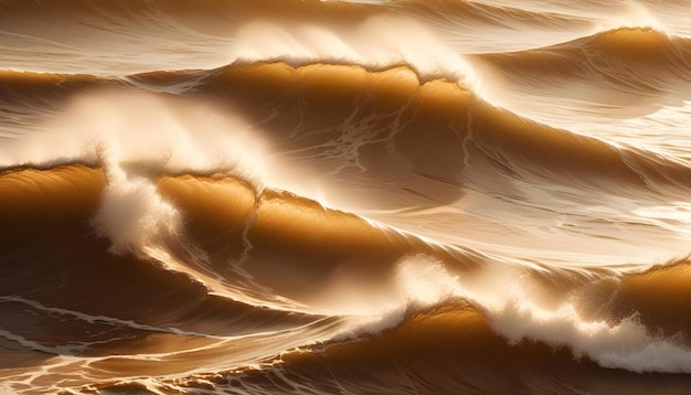 Vector powerful ocean waves crest and break illuminated by warm sunlight showcasing the beauty and power of nature