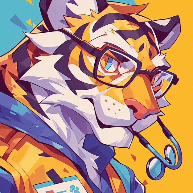 A powerful tiger doctor cartoon style