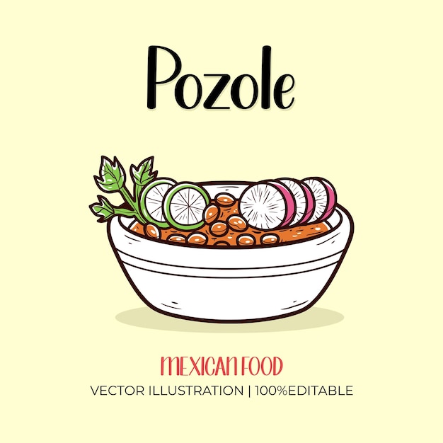 Pozole mexican food vector illustration