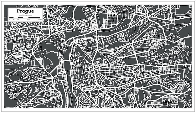 Prague Chezh Republic Map in Retro Style.