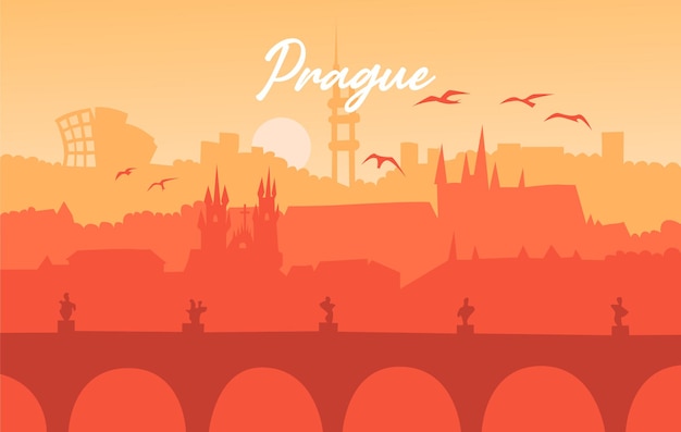 Prague flat illustration prague czech flat drawing modern style prague city illustration hand