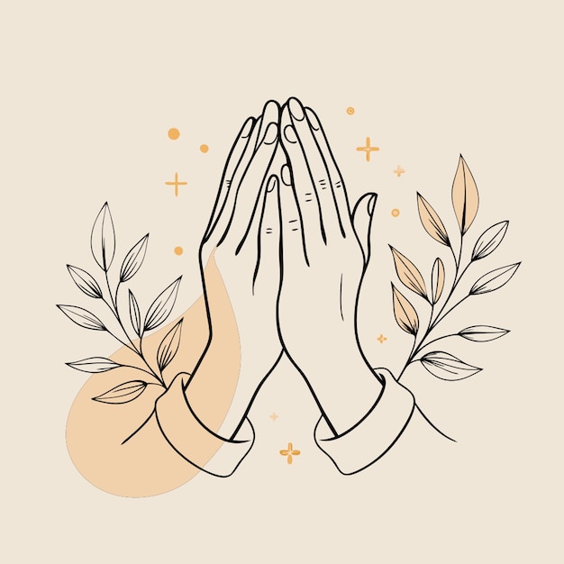 pray hands and shrubs vector illustration line circuit