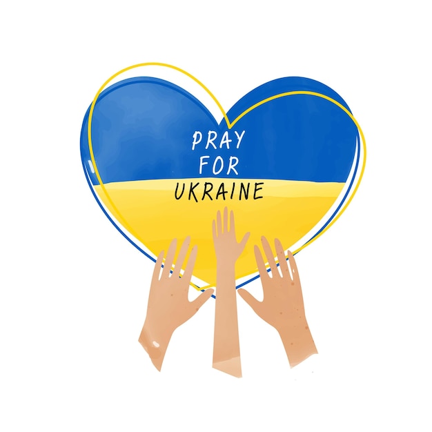 Pray for peace Ukraine flat art on white background Ukraine flag love shape praying concept save Ukraine from Russia vector design