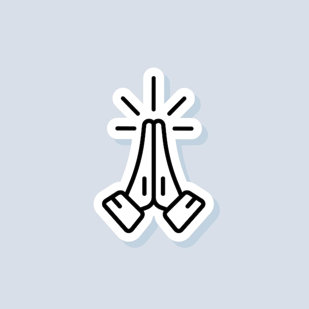 Pray sticker. Hands folded in prayer icon. Pray logo. Request, entreaty, please. Vector on isolated background. EPS 10.