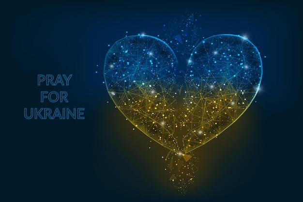 Pray for Ukraine concept in flag colors Polygonal low poly style illustration