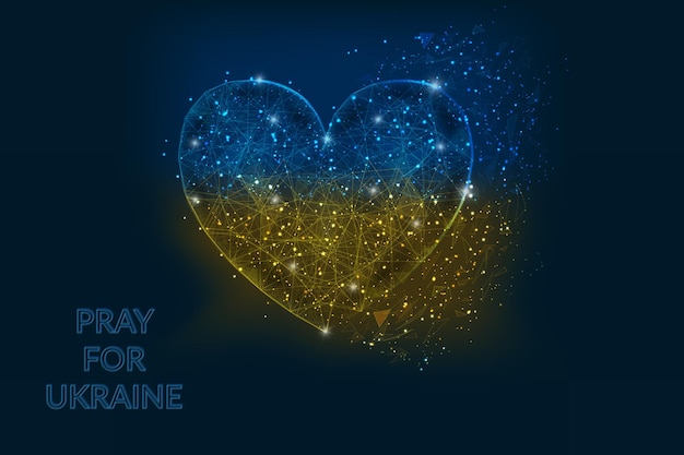 Pray for Ukraine concept in flag colors Polygonal low poly style illustration