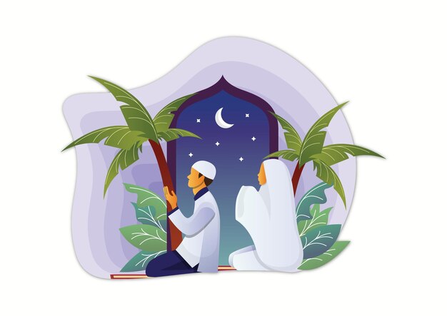 Prayer salat couple illustration