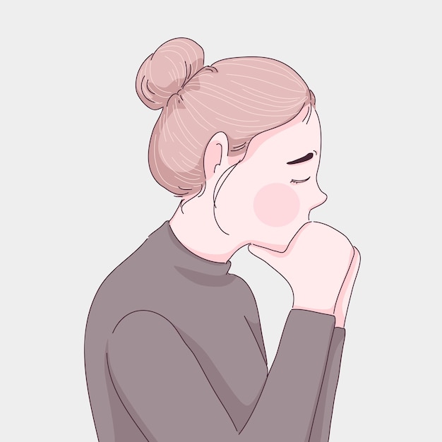 Praying girl cartoon illustration