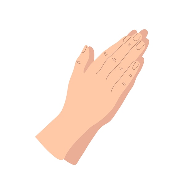 Praying hands drawn in simple line icon illustration with colored skin on flat style The concept of prayer