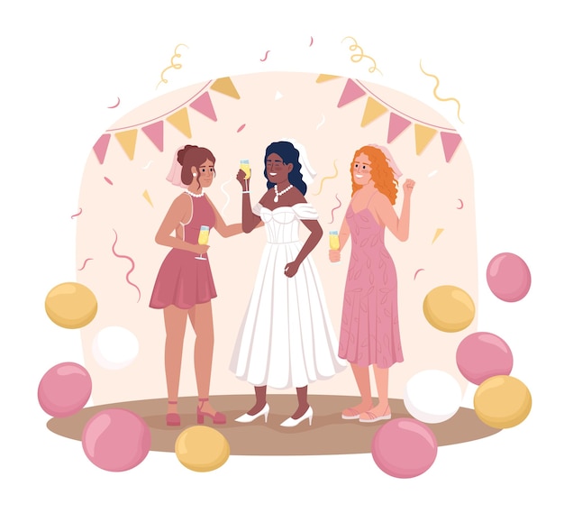 Vector pre wedding party for bride 2d vector isolated illustration