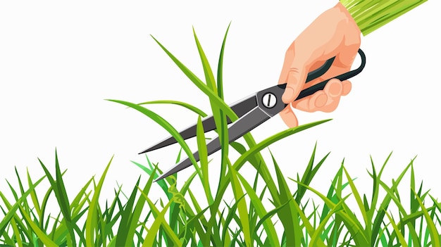 Vector precise grass cutting with scissors in vector format