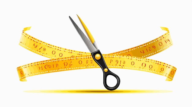 Precise Scissors Cutting Yellow Coupon along Dotted Line with Dash