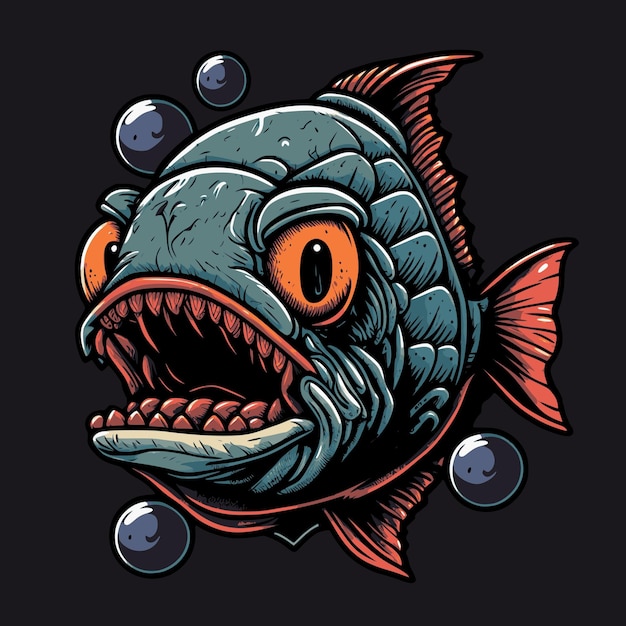 A predatory piranha fish with sharp teeth Graffiti style printable design