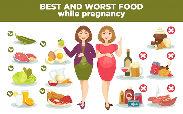 Vector pregnancy diet best and worst food while pregnant.