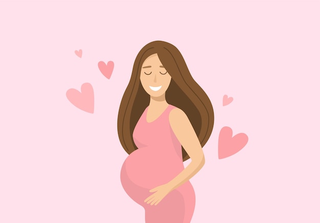 Pregnancy vector illustration on pink background Mother love