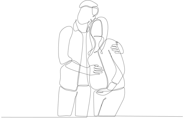 Pregnant girl and her husband. Couple family one continuous line drawing. Simple design