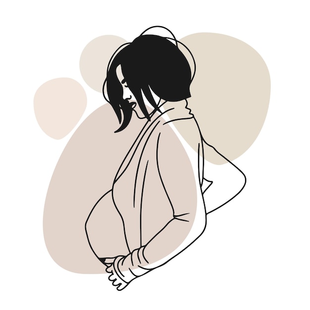 Pregnant girl with black hair color wearing a cardigan doodle