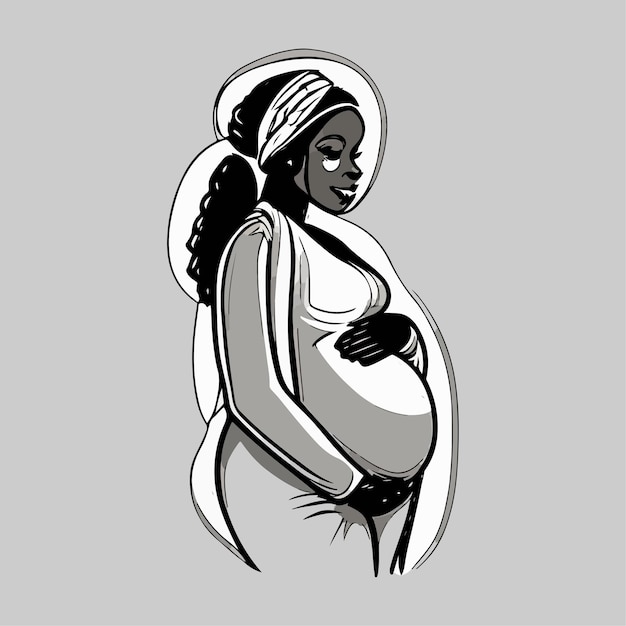 Pregnant mother illustration in elegant line art style