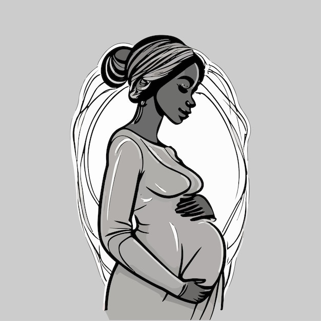 Pregnant mother illustration in elegant line art style