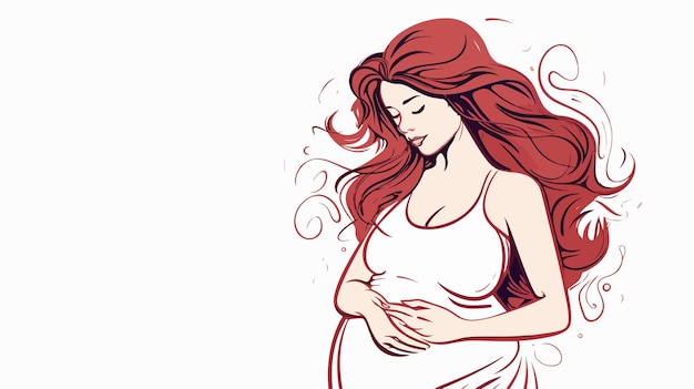 Pregnant Woman Continuous Line Art Vector Illustration