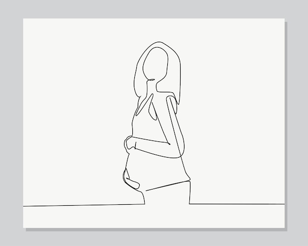 Pregnant woman continuous one line illustration