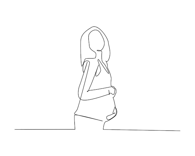 Pregnant woman continuous one line illustration