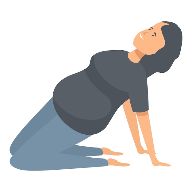 Vector pregnant woman doing prenatal exercises on knees stretching back