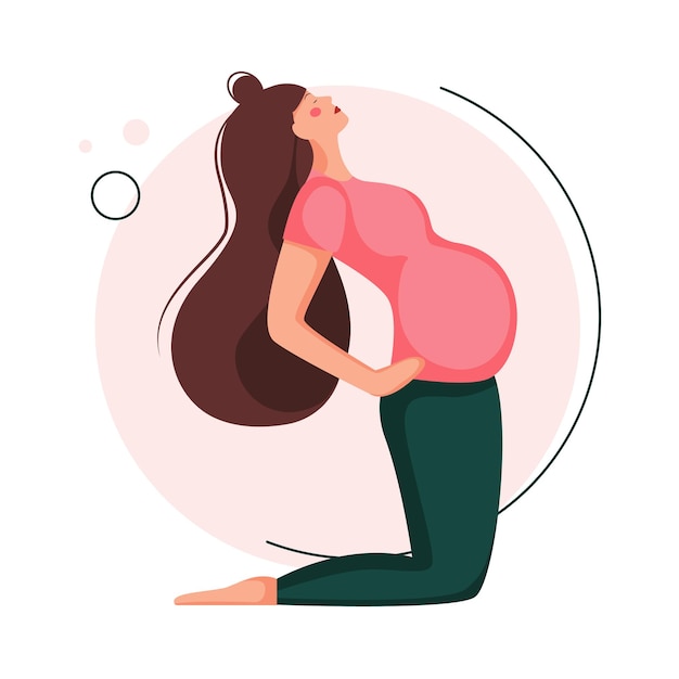 pregnant woman doing yoga. prenatal exercise. beautiful pregnant woman is sitting in the asana. in flat cartoon character isolated on white background.