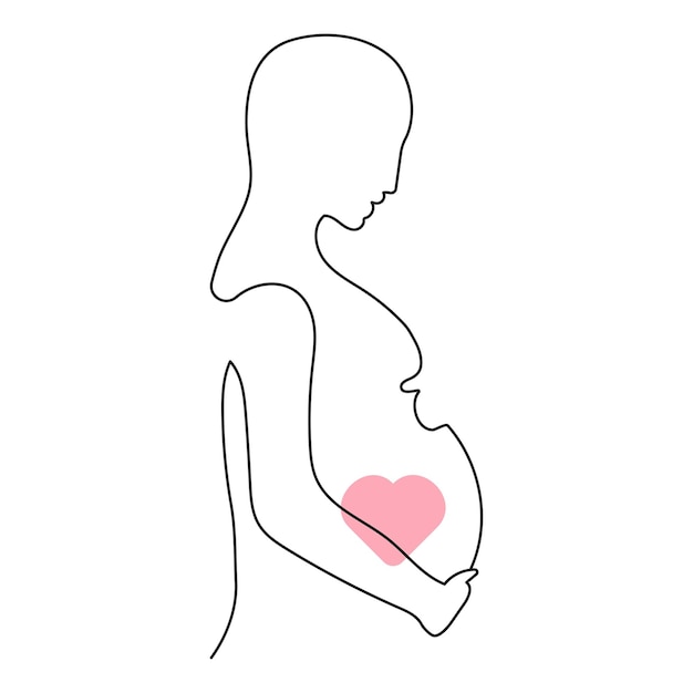 Pregnant Woman Holding Her Belly Waiting for a Baby One Line Drawing