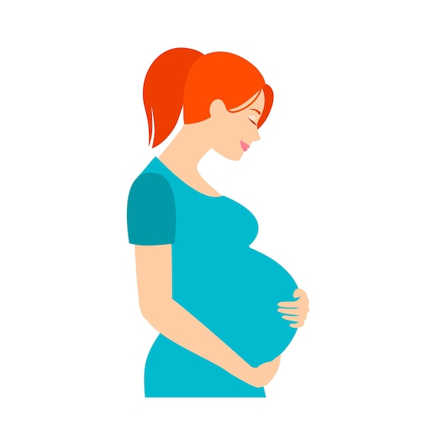 Pregnant woman holds her belly isolated on the white background.