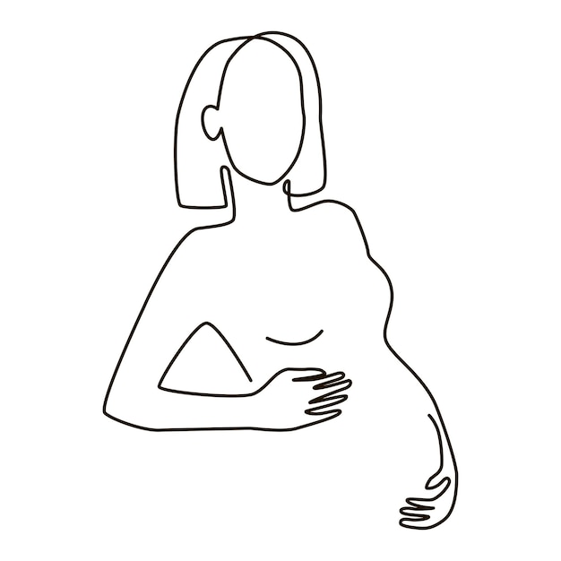 Pregnant woman line art. Woman silhouette. Vector illustration