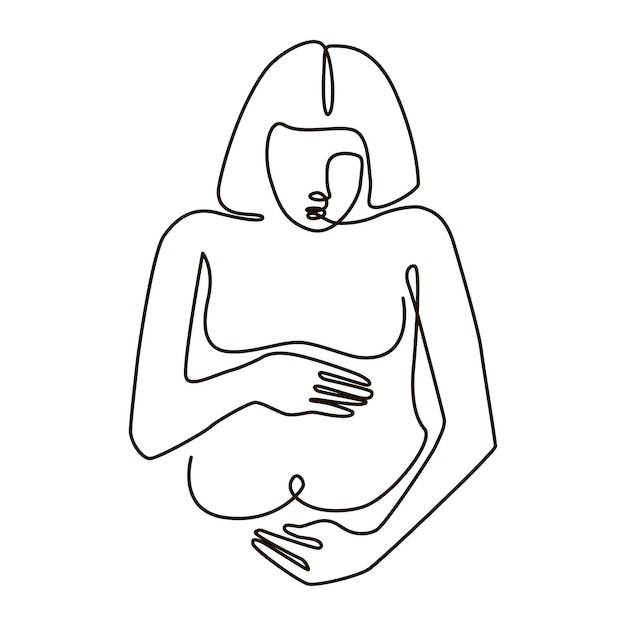 Pregnant woman line art. Woman silhouette. Vector illustration