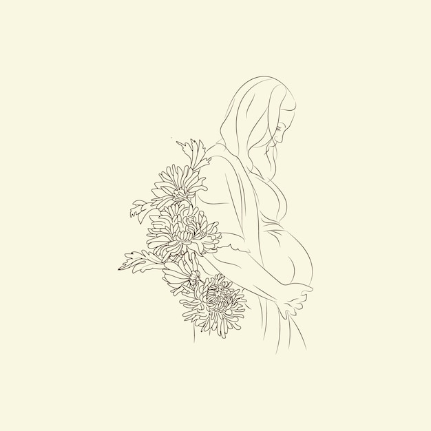 Pregnant woman line art