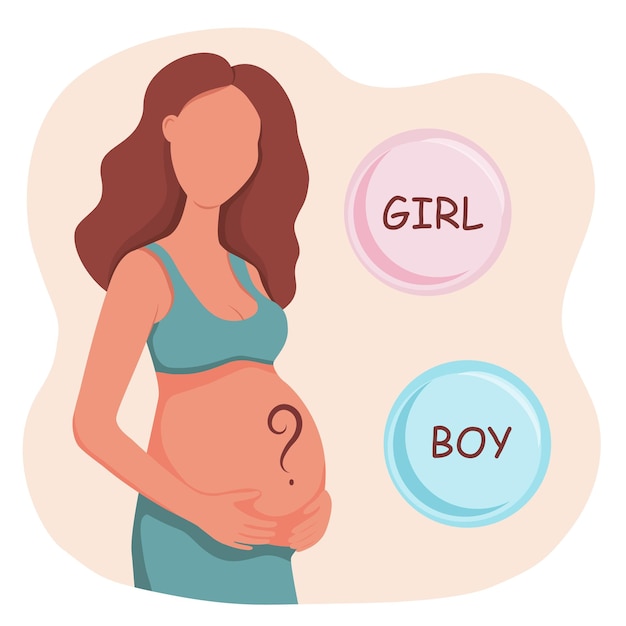 Pregnant woman logo ask a question boy or girl Flat style vector illustration design