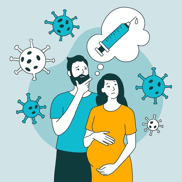 A pregnant woman and a man are thinking about vaccination and doubts about the injection