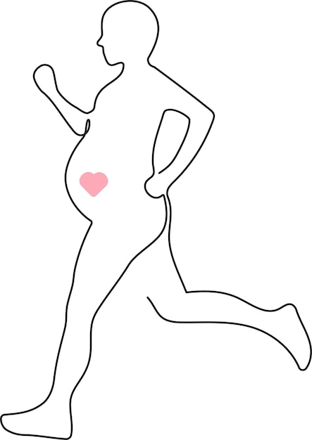 Pregnant Woman Running Sports Linear Drawing