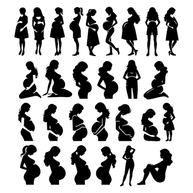 Vector pregnant woman silhouette icon set collection