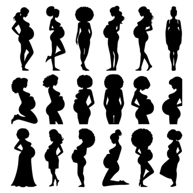 Vector pregnant woman silhouette icon set collection