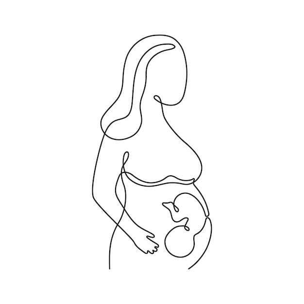 Pregnant woman with babies in womb continuous art line one drawing Pregnancy mother Embryo in belly