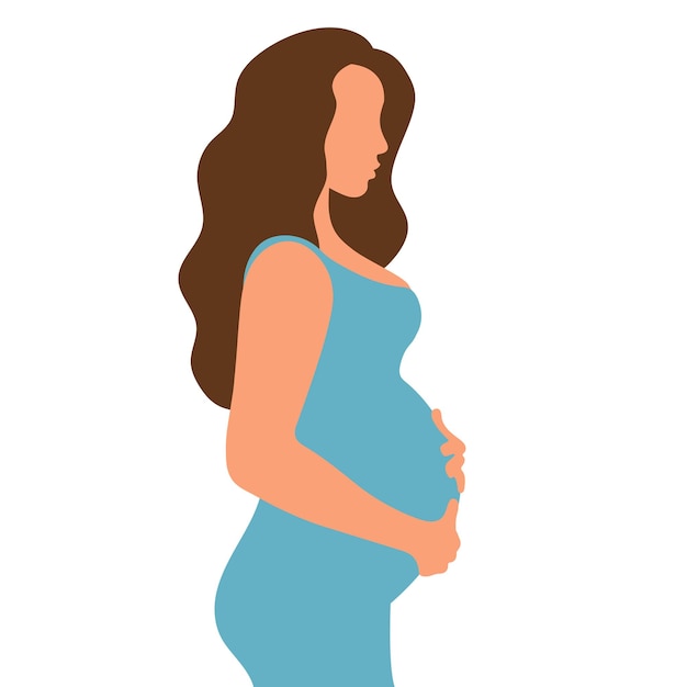 Pregnant woman with a big belly Girl with long hair and in a dress The joy of motherhood Waiting for the birth of a child