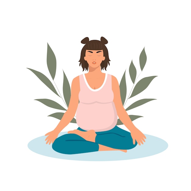 Pregnant woman in yoga lotus pose vector illustration