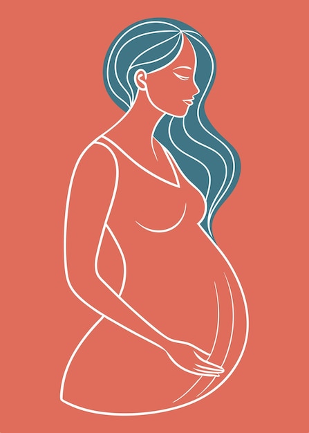 Pregnant women drawing abstract minimal continuous line art