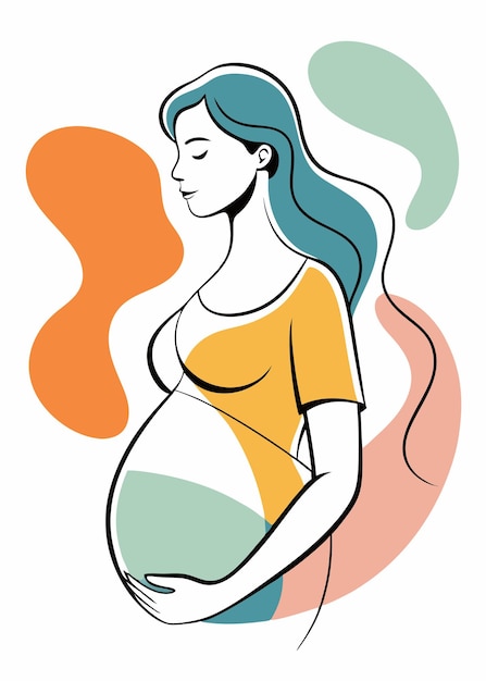 Vector pregnant women drawing abstract minimal continuous line art