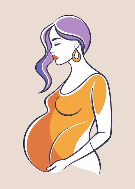 Pregnant women drawing abstract minimal continuous line art