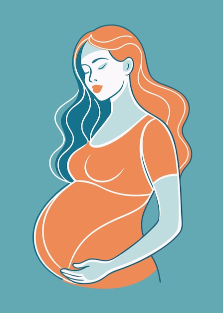 Pregnant women drawing abstract minimal continuous line art