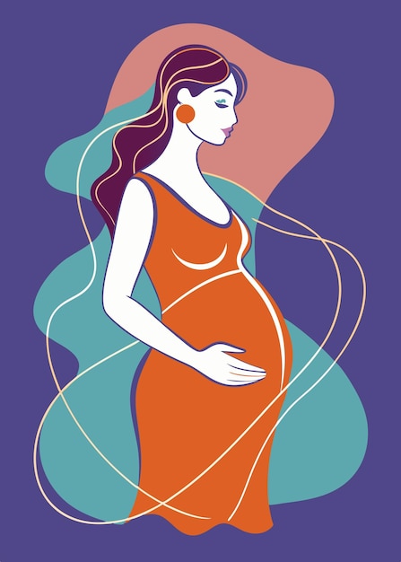 Pregnant women drawing abstract minimal continuous line art