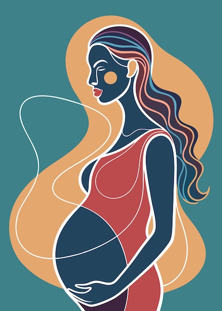 Pregnant women drawing abstract minimal continuous line art