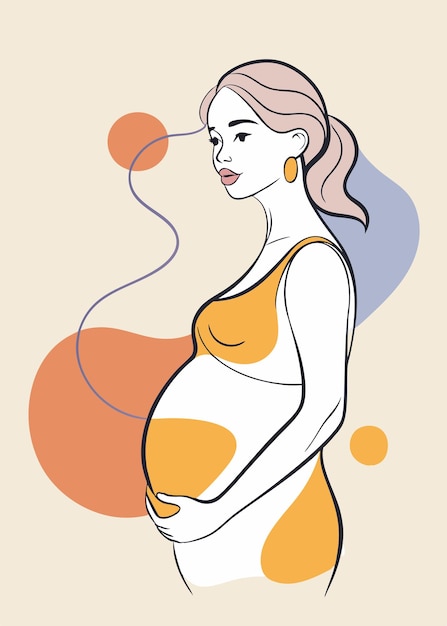 Pregnant women drawing abstract minimal continuous line art