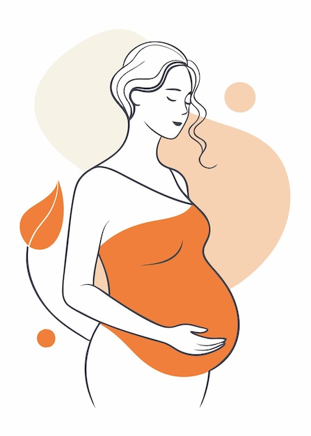 Pregnant women drawing abstract minimal continuous line art